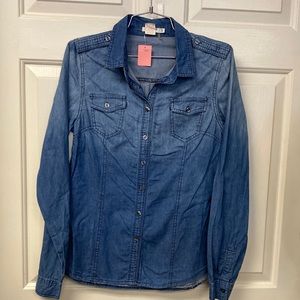 Leshop Women's Slim Fit Chambray Top Size large Cotton